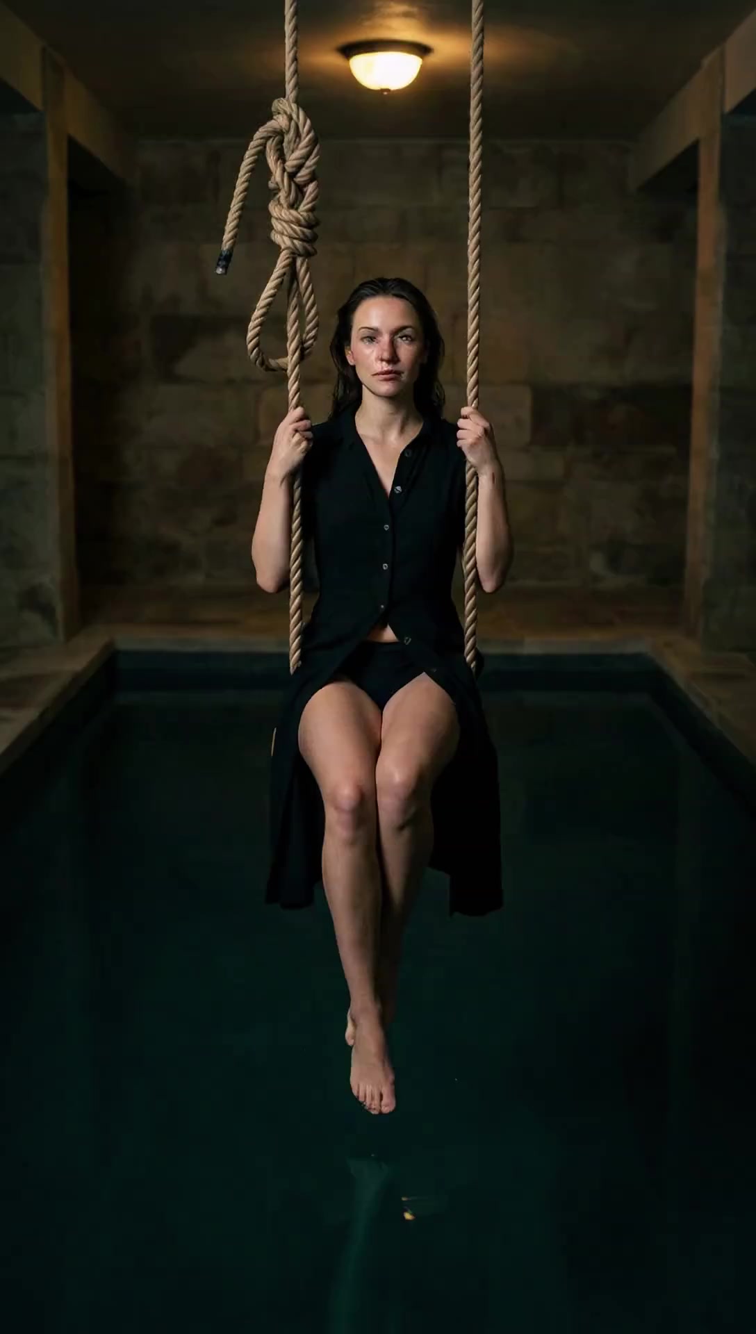 0-3s: the twisted rope unwinds, her torso lags the swing, hair follows a beat later...