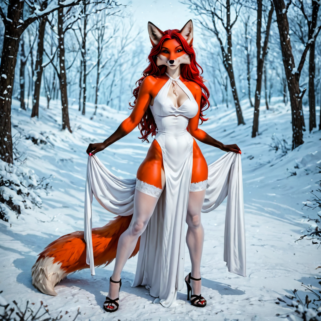 A beastman fox with human features girl with C-siz...